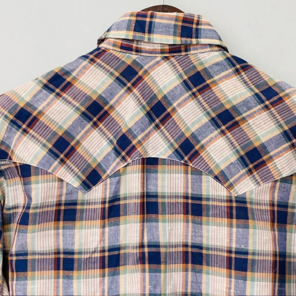 Levi's Vintage 70's White Tab Western Workwear Pearl Snap Plaid Shirt Medium - Picture 7 of 9